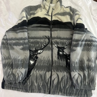 CW Classics Vintage Mens Grey Deer Print Fleece Jacket Full Zip Size 2X