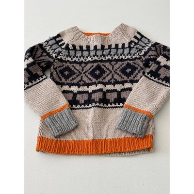 Stella McCartney Kids Fair Isle Chunky Knit Sweater Orange Beige Size 6 Years