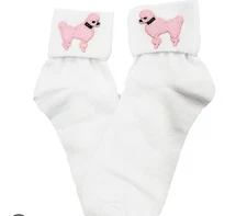 Hip Hop 50s  Girls Bobby Socks with Poodle Applique Child Halloween Costume LB5