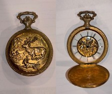VINTAGE CARAVELLE 17 JEWELS SWISS MADE POCKET WATCH HUNTING DEER ELK HOUNDS