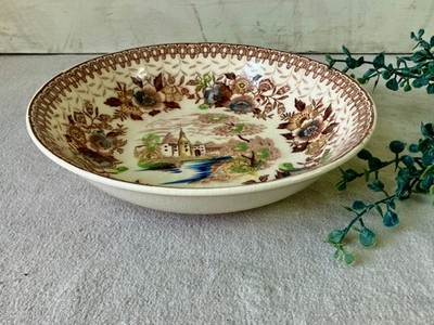 VTG 1 Brown Transferware Soup Bowl Fred Roberts Japan Scenic Landscape  7.5''