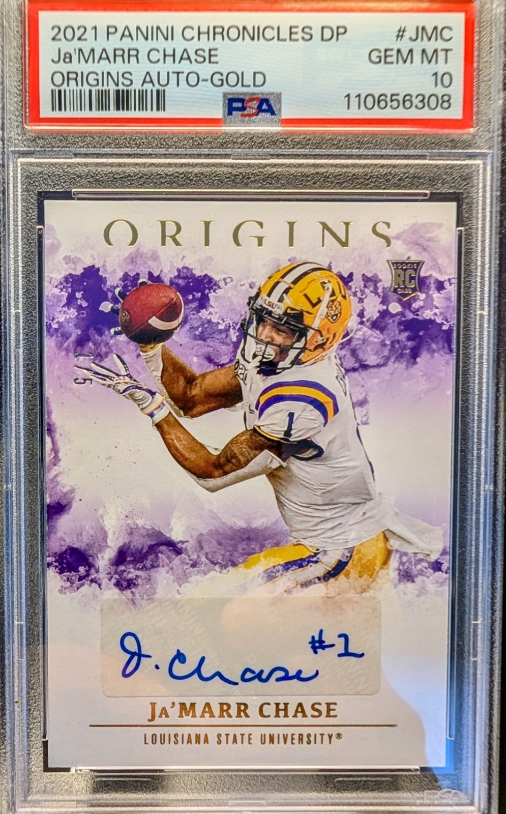 JaMarr Chase Panini Chronicles Draft Picks Origins Rookie Autographs #JMC Gold