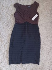 NWT Adrianna Papell Size 14 (Runs Small Fits 8/10) Two-Tone Brown Black Pleated