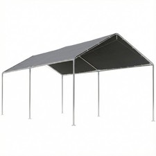 Outsunny 2-Rooms Outdoor Carport Galvanized Steel Frame Tent UV Resistant Grey