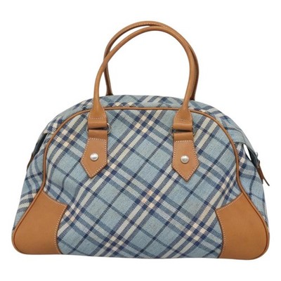 BURBERRY Nova Check Blue Label Hand Bag Wool Light Blue Silver