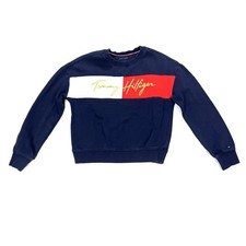TOMMY HILFIGER Youth L 12-14 Navy Colorblock Crewneck Sweatshirt Gold Script