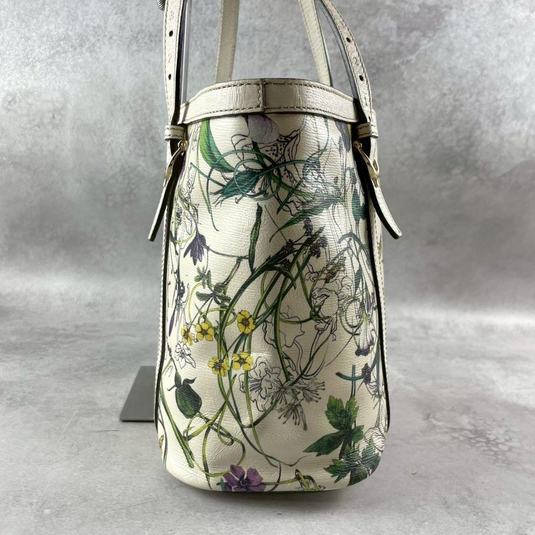 GUCCI Floral Botanical White Leather Tote Bag with Shoulder Strap Excellent thumbnail 4