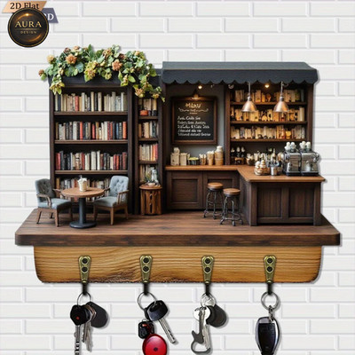Wand Schlüsselanhänger 30cm - Eleganter Café Organizer 2D 4 Haken Eingang