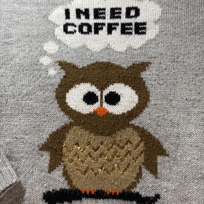 I NEED COFFEE Almost Famous Pullover Cable Crewneck Sweater Medium 