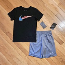 NEW Nike Little Boy USA Patriotic Cotton Tee  Dri-fit Short Set sz 7 