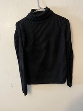 LL Bean Womens Black 100% Merino Wool Ribbed ...