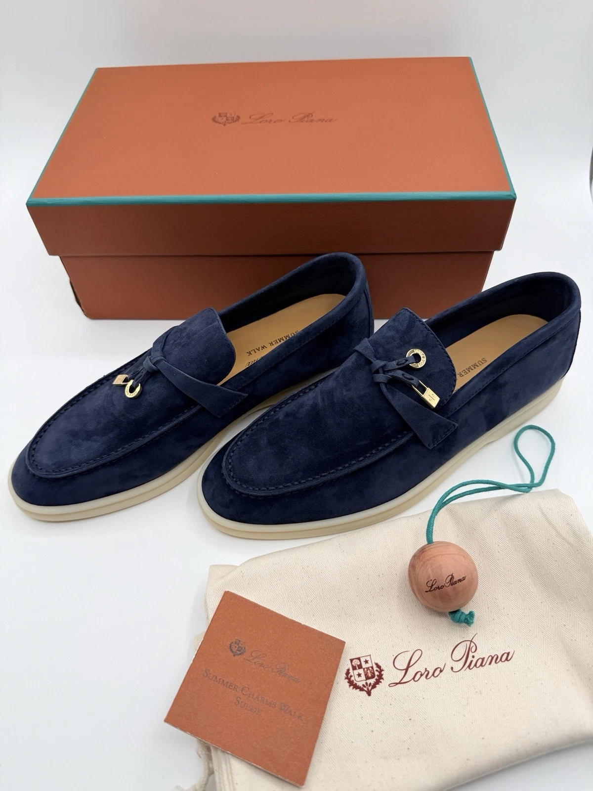 Loro Piana Summer Charm Walk Women’s EU 38 Midnight Blue Loafer Shoes
