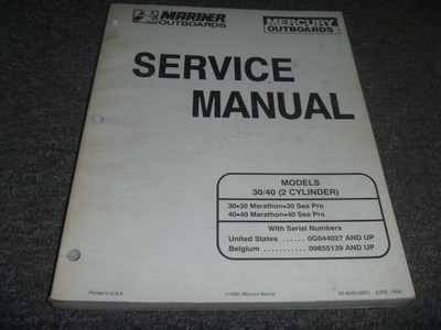 1996 Mercury Mariner 30/40 Outboard Motor Marathon Sea Pro Service Manual  xo