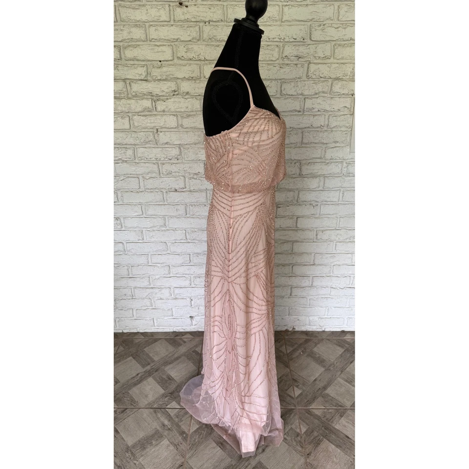 Adrianna Papell Blush Pink Beaded Halter Maxi Dress Formal Gown Size 0 - Image 3 of 4