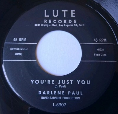 Darlene Paul - You're Just You / In Darkness In Daylight Vinyl 45 - 1960 Lute