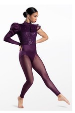 Weissman Woman Dance Costume 1 Piece, Adult Small Purple Sequin +mesh Leggings