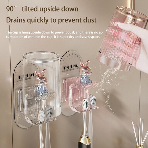 Bathroom Wall Mounted Toothbrush Holder Toothpaste Stand Storage Rack With Cup
