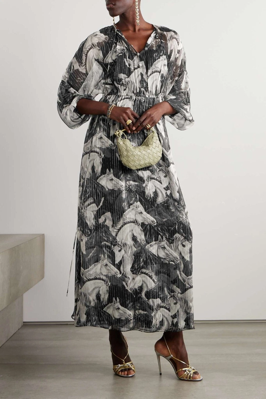 Robe en soie imprimée Gucci Medow et chevaux   Neuve avec étiquette