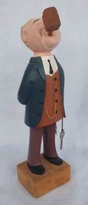 Old Vintage Hand Carved Wooden Figure Pipe Smoking Man Wood Carving Statue 