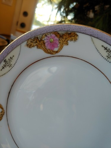 Antique 1920s handpainted Noritake Japan pink purple floral dessert plate EUC - Picture 2 of 11