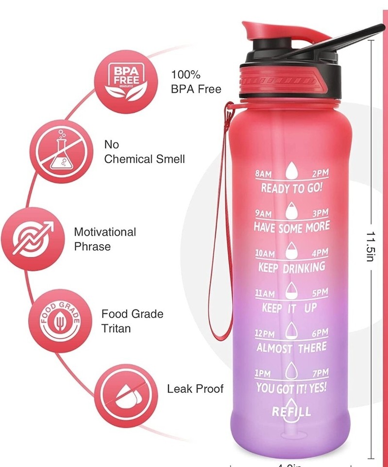PASER 24/32 oz Motivational Water Bottle with Time to Drink, Removable