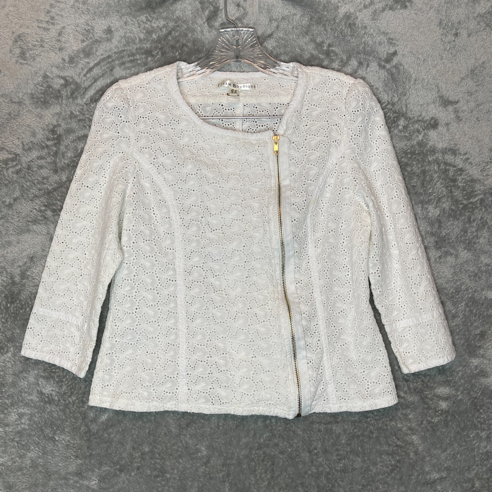 Women's Floral Eyelet Cropped Zip-Up Sheer Lightweight Top