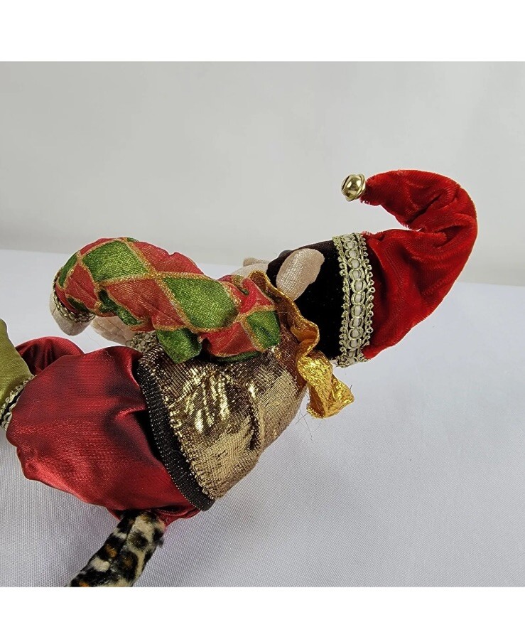 Christmas Elf Monkey Poseable Shelf Sitter Plush Red Green Cheetah