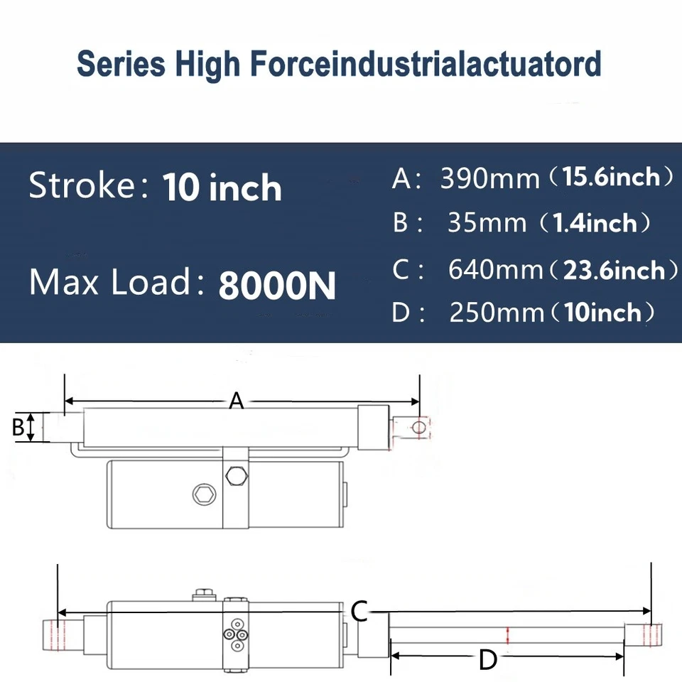 Actuador lineal eléctrico unidad de potencia hidráulica DC 12V 10 pulgadas 1760lbs/8000N Foto 3 de 4