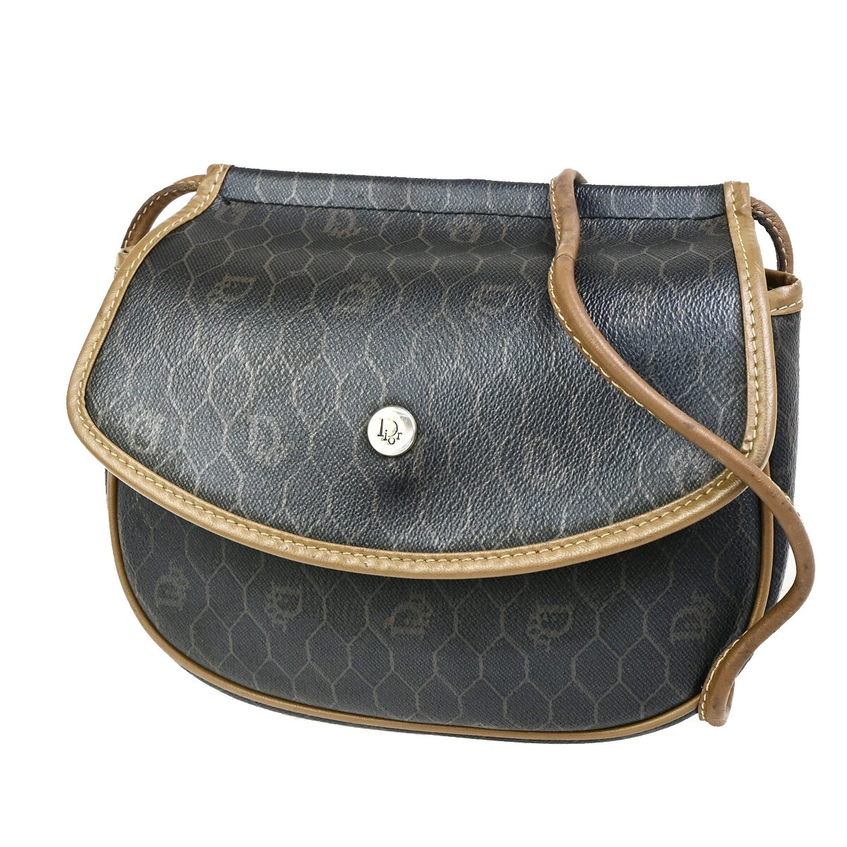 Mini sac à bandoulière CHRISTIAN DIOR logo nid d'abeille PVC cuir marron GHW 61YG492