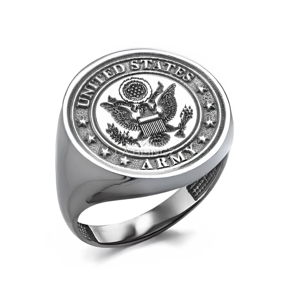 Anillo de plata esterlina con sello del ejército de los Estados Unidos | Anillo de declaración militar para hombre Foto 4 de 4