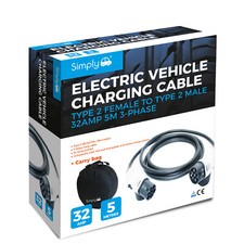 ELECTRIC VEHICLE CHARGING CABLE TYPE 2 FEMALE TO TYPE 2 MALE 32 AMP 5M 3 PHASE