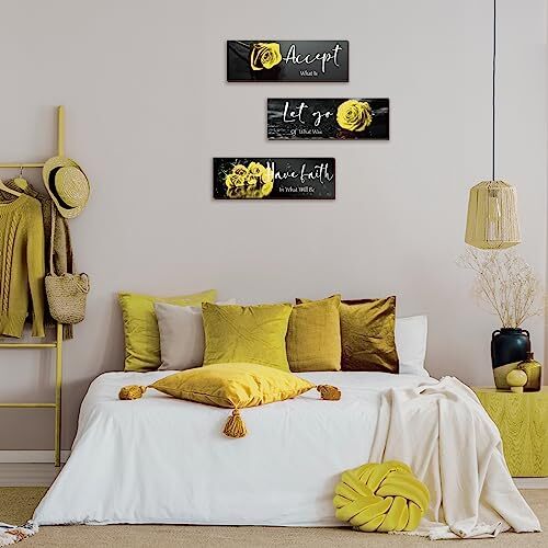 3 Pcs Yellow Wall Decor Inspirational Yellow Bathroom Wall Decor Wooden