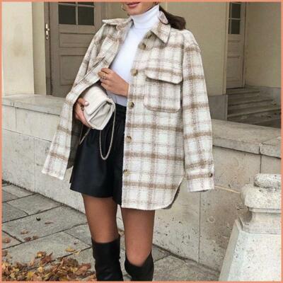 Camisa Larga VintaGe A Cuadros ParA MUjer Chaqueta Elegante