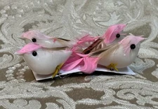 PINK FEATHERED BIRDS WIRED CHRISTMAS CRAFT DECOR SET  OF 4
