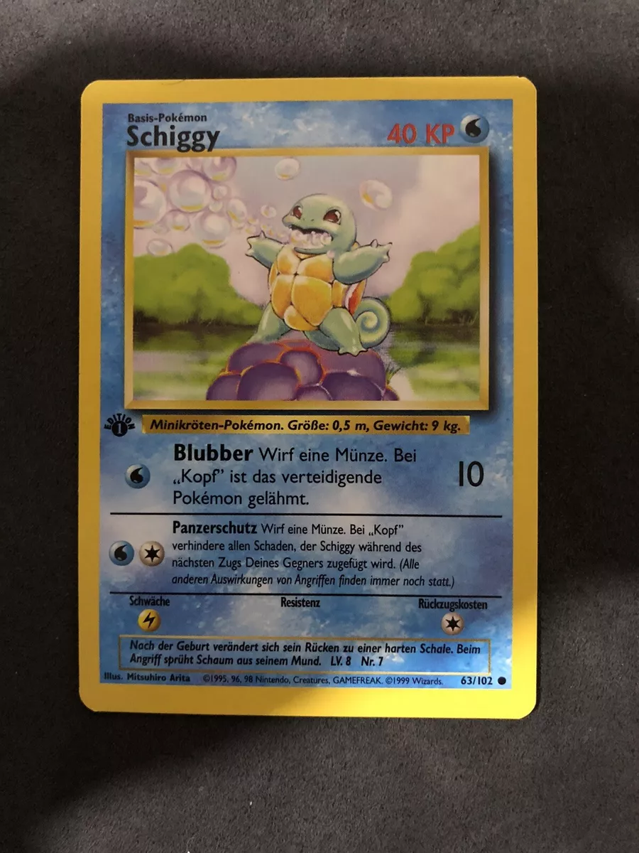 Pokemon Base Set German 1st Edition Squirtle Schiggy 63/102 PSA 8