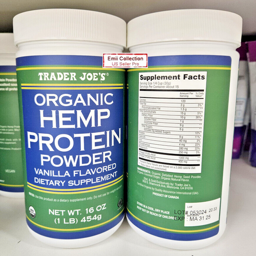 Trader Joe’s Organic Hemp Protein Powder Vanilla Flavored 16oz 454g (2 Bottles) - Picture 2 of 2