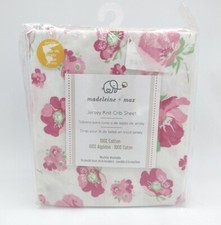 Madeleine Max Floral Poppy Pink Jersey Knit Crib Fitted Sheet 28" By 52"