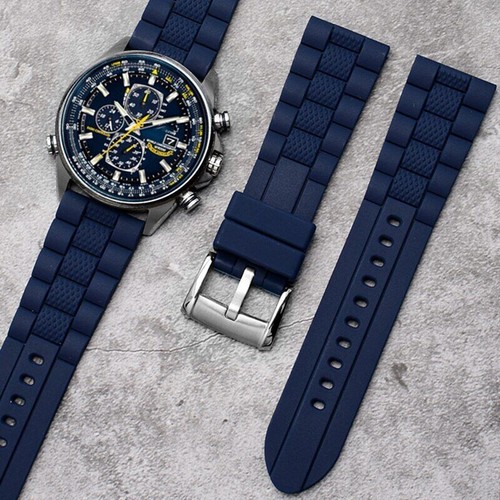 22 23mm Silicone Rubber Watchband Strap For Citizen AT8020 JY8035 Blue Angel New