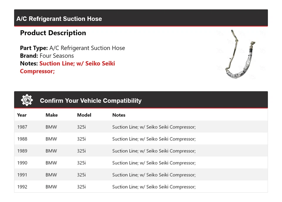 Manguera de succión de refrigerante aire acondicionado BMW 325i 1987-1992 4 estaciones 1988 1989 1990 Foto 2 de 4