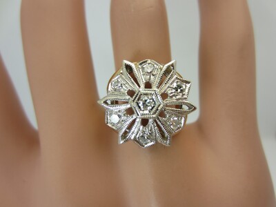 Vintage antiker 14K Weiß- und Gelbgold Diamant Blume Ring 0,33 ct