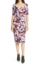 TED BAKER Dark Pergola Floral Print Sweetheart Neck Stretch Knit Dress 4TB = 10