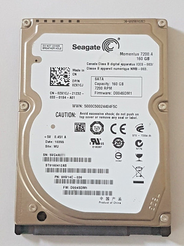 160 GB SATA Seagate Momentus 7200.4 ST9160412AS 16MB HDD 2.5" interne Festplatte