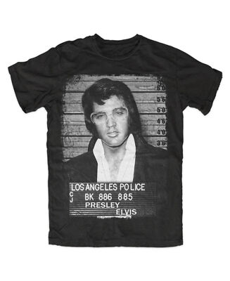 Elvis Mugshot T-Shirt Schwarz King,Rock,Music,Kult,Idol,Busted,Vegas,Roll,USA
