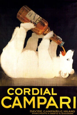 GREATVINTAGEPOSTERS CORDIAL CAMPARI WHITE BEAR DRINKING ALCOHOL ITALIA ITALY VINTAGE POSTER REPRO