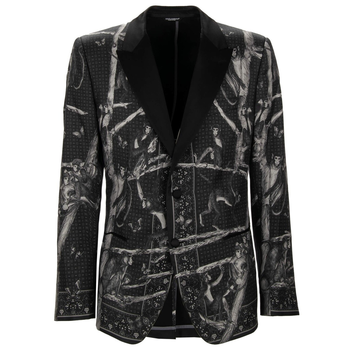 DOLCE & GABBANA SICILIA Monkey Silk Blazer Jacket Peak Lapel Black