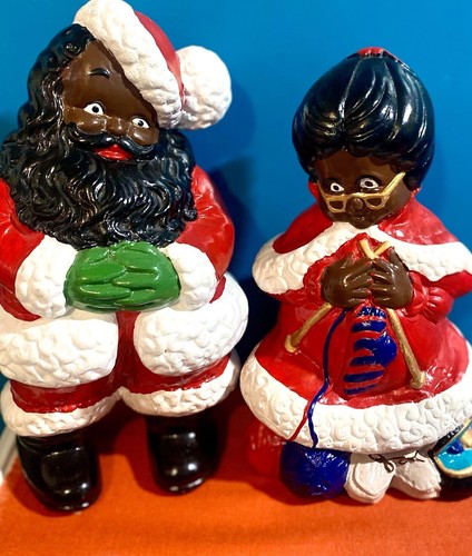 Vtg CHALKWARE Black /African-American SANTA & MRS. CLAUS EUC Handpainted 16"