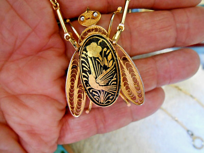 Damascene Filigree Fly Bug Necklace