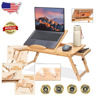 Ergonomic Adjustable Bamboo Laptop Desk with Cooling Fan for Comfortable Use