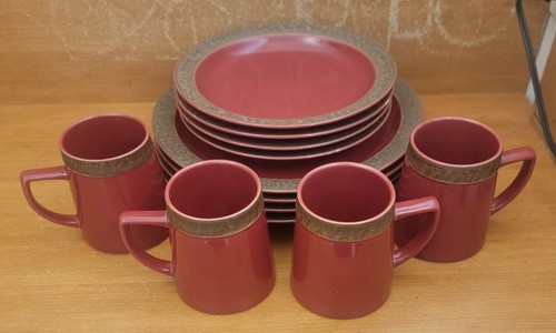 Sango RUSTIC CRANBERRY Set di stoviglie 12 pz, 5134, Rosso con Fascia Marrone Molto buono - Foto 16 di 20