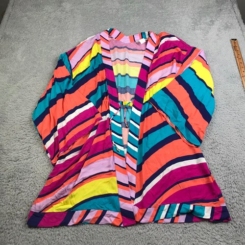 Trina Turk Catch A Wave Kimono Womens XL Colorful Striped Beach Swim Cover Up